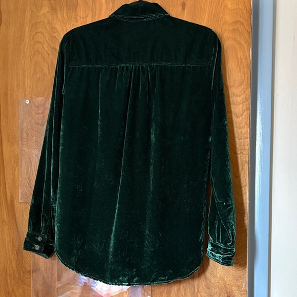 Anthropologie Pilcro Relaxed Green Velvet Button Down Blouse Top - Picture 10 of 10